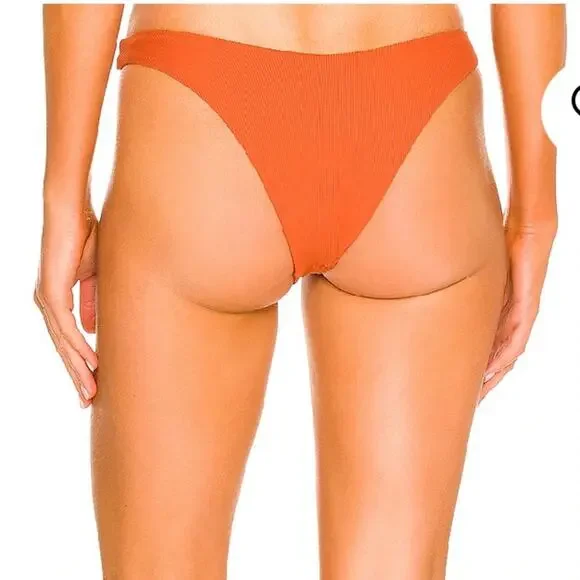 L*SPACE Cabana Bitsy Bikini Bottom Amber Burnt Orange Ribbed Stretch Medium NEW - Picture 4 of 13